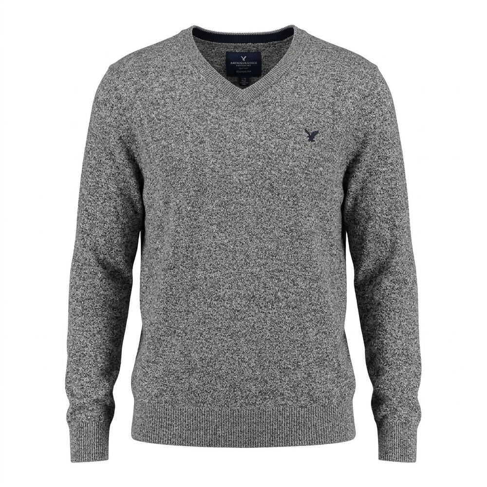 American Eagle Outfitters Gray Heathered V-Neck Knit Sweater Men Size L